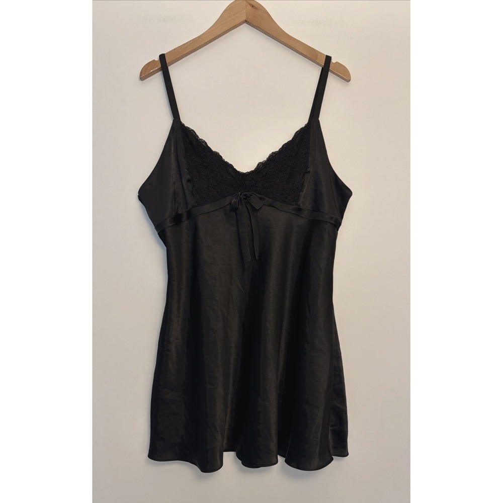 Jones New York Satin Lace Slip Dress Nightgown Size XL Black Whimsigoth Coquette
